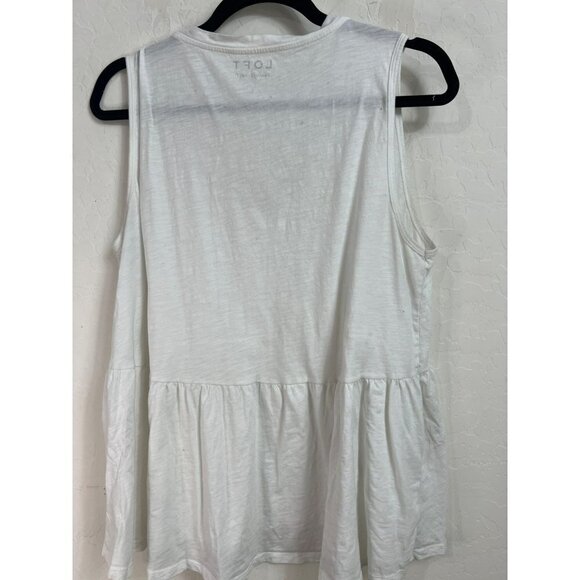 LOFT Large Vintage Soft Babydoll Tee White Ruffle Hem Top Lightweight 100% Cotto - Picture 6 of 6
